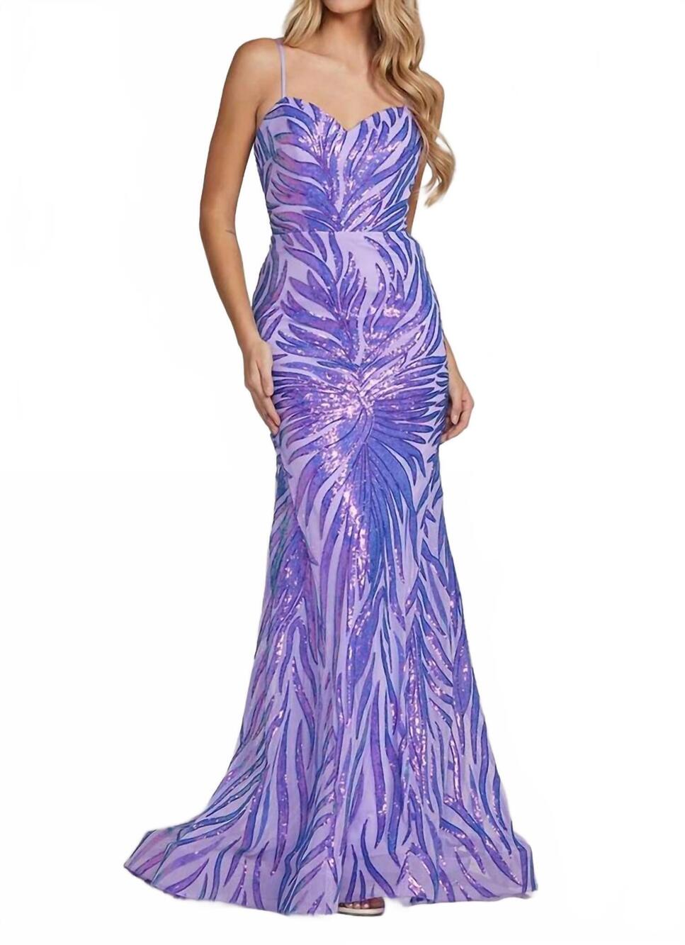 NEW NOX ANABEL sequin print sleeveless mermaid gown in lilac